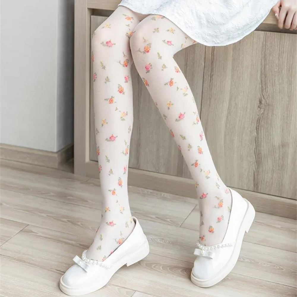 Floral Print Tights Women Lolita Sweet Girls Thigh High Stockings Pantyhose Women Lingerie Sexy Hosiery Women Tights Pantyhose