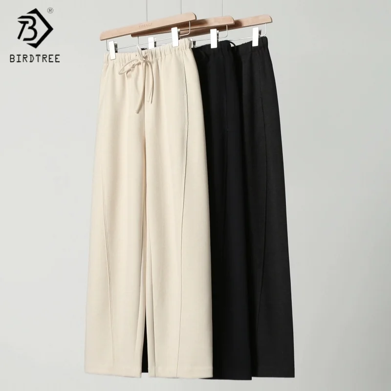 

Прямые брюки из смесовой шерсти Birdtree, женские брюки для поездок на работу, с карманами, эластичный пояс, осенне-зимние брюки 2025 P5N816JF