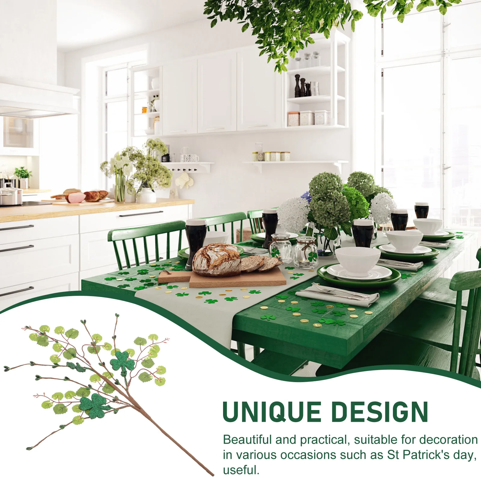 

Simulated Four Leaf Clover Artificial Plants Decor Greenery Stem Fake Leaves St Patrick Day naments Plastic Lightweight Portable