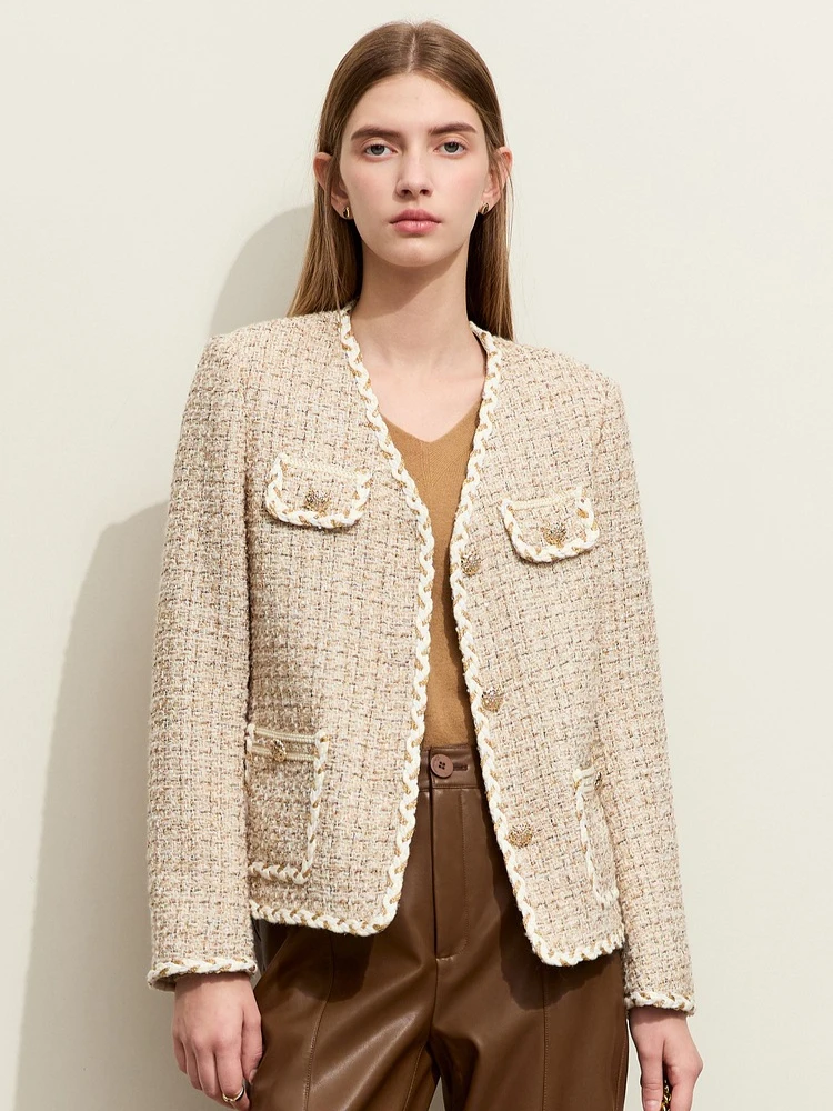 

AMII элегантные шерстяные пальто для женщин, осень 2023, новинка 202, шерстяной твидовый жакет с v-образным вырезом, женский свободный прямой французский топ в стиле ретро 12343512