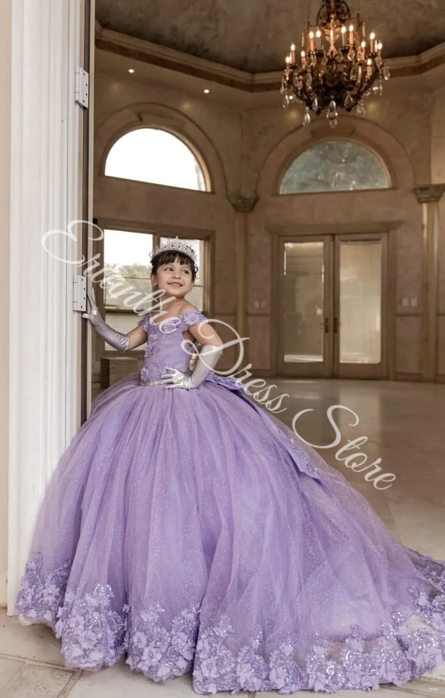 

Flower Girl Dress For Wedding Customized Sparkling Lilac Lace Tulle Puffy Applique Kids Birthday Party First Communion Ball Gown