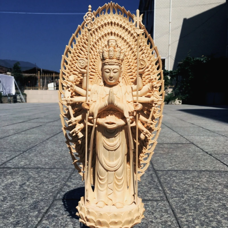 

Chinese Large Solid Wood Thousand Hand Guanyin High Carved Buddha Statue Sculpture Home Decor Exquisite Traditional