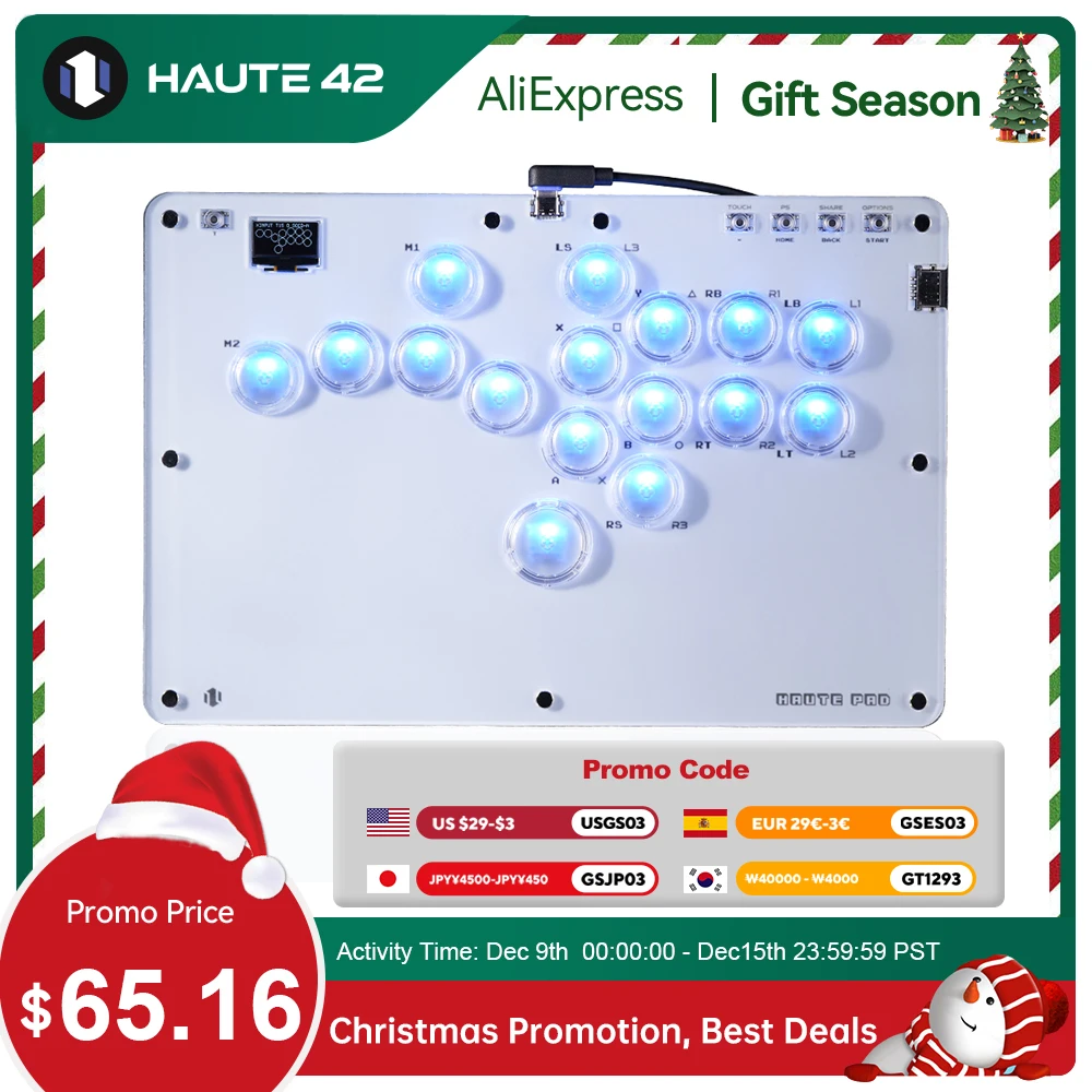 Haute42 จอยสติ๊ก Hitbox Controller ปุ่มขอบคันโยก Arcade Stick Controller สําหรับ PC/ Ps4 / ps5/Steam Fightstick อาเขต