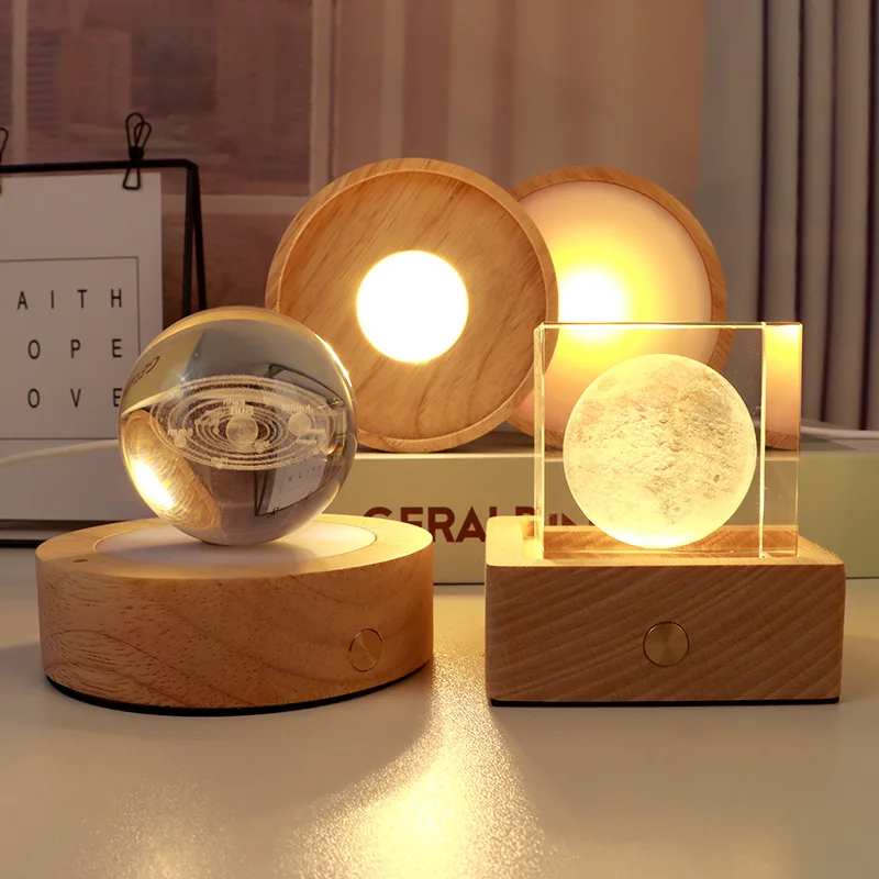 Wood Light Base Rechargeable Remote Control Wooden Led Light Rotating Display Stand Lamp Holder Lamp Base Art Ornament