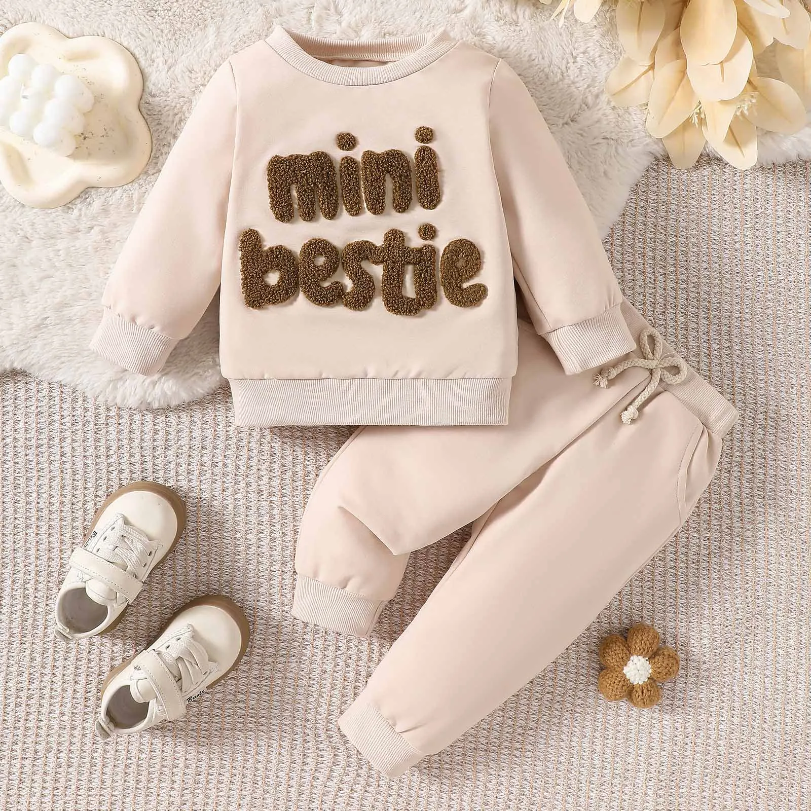 

Baby Boy And Girl Outfit Set Long Sleeve Letter Embroidered Sweatshirt And Pants Set Soft Comfortable Kids Clothing Sets