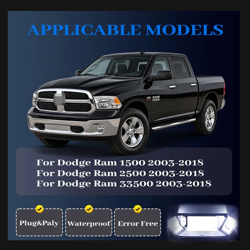 LED License Plate Light For Dodge RAM 1500 2500 3500 3rd&4th 2003-2018 Classic 2019 Canbus Lamp Error Free 55078095AE 2Pcs