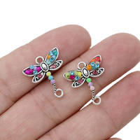 10Pcs Silver Plated Crystal Dragonfly Charm Connector for Making Bracelet DIY Findings Jewelry Accessories Handmade Craft