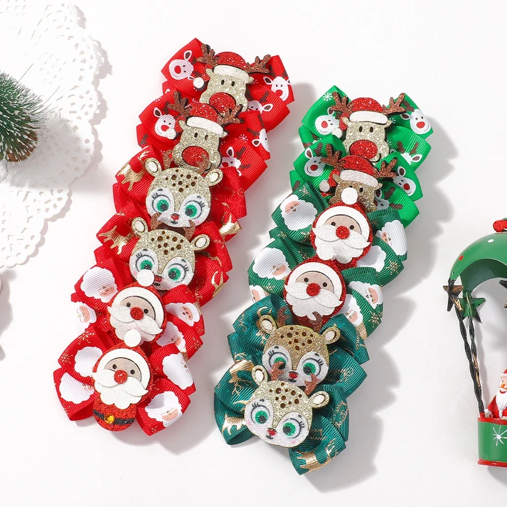 Christmas Hairclip New Year Party Hair Bows for Baby Girl Hair X\'mas Santa Deer Decorations Kids Hairpins Hair Accessories Gifts