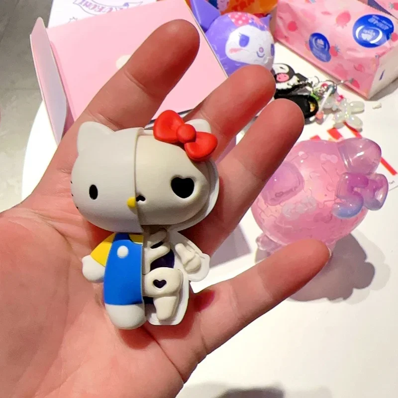 Original Sanrio Half Skull Box Egg Cinnamoroll Melody Kuromi Hell Kitty Action Figures Assembled  Doll Statue Decoration Toys