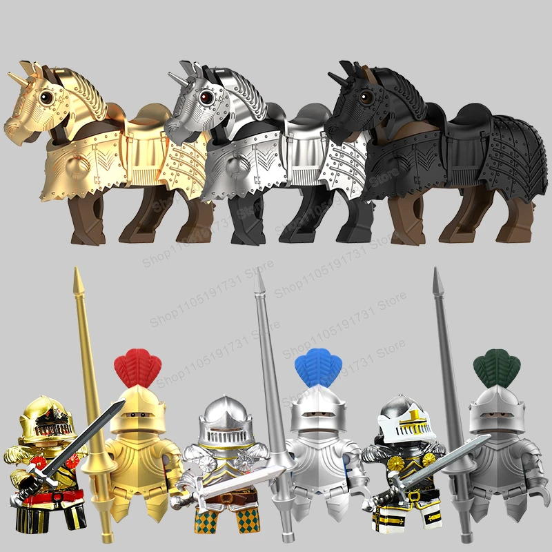 中世ゴシック騎士騎兵ビルディングブロック戦争馬アクションフィギュア剣ヘルメットアクセサリーおもちゃ子供のためのギフト