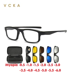 VCKA Magnet Clip Myopia Sunglasses Glasses Square 6 in 1 Men Women Sport Glasses Custom Prescription Driving Eyewear -1.0~-6.0