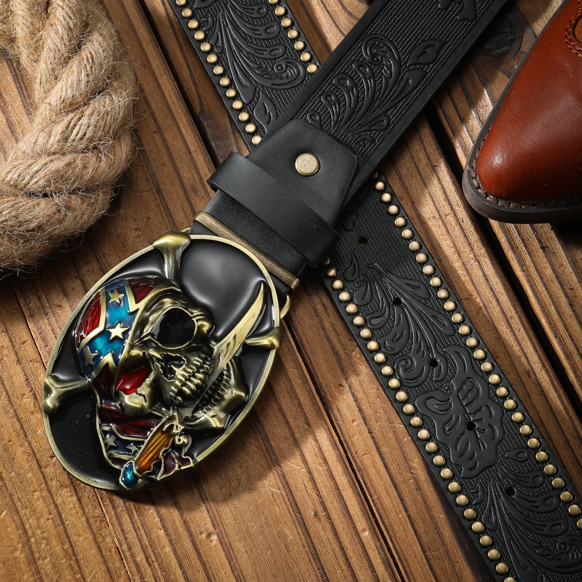 نمط الدنيم الغربي مادة البولي يوريثان تنقش حزام لوحة معدنية QQ رئيس الرجال والنساء من نفس الأظافر الترفيهية اليومية لكمة التوصيل #5