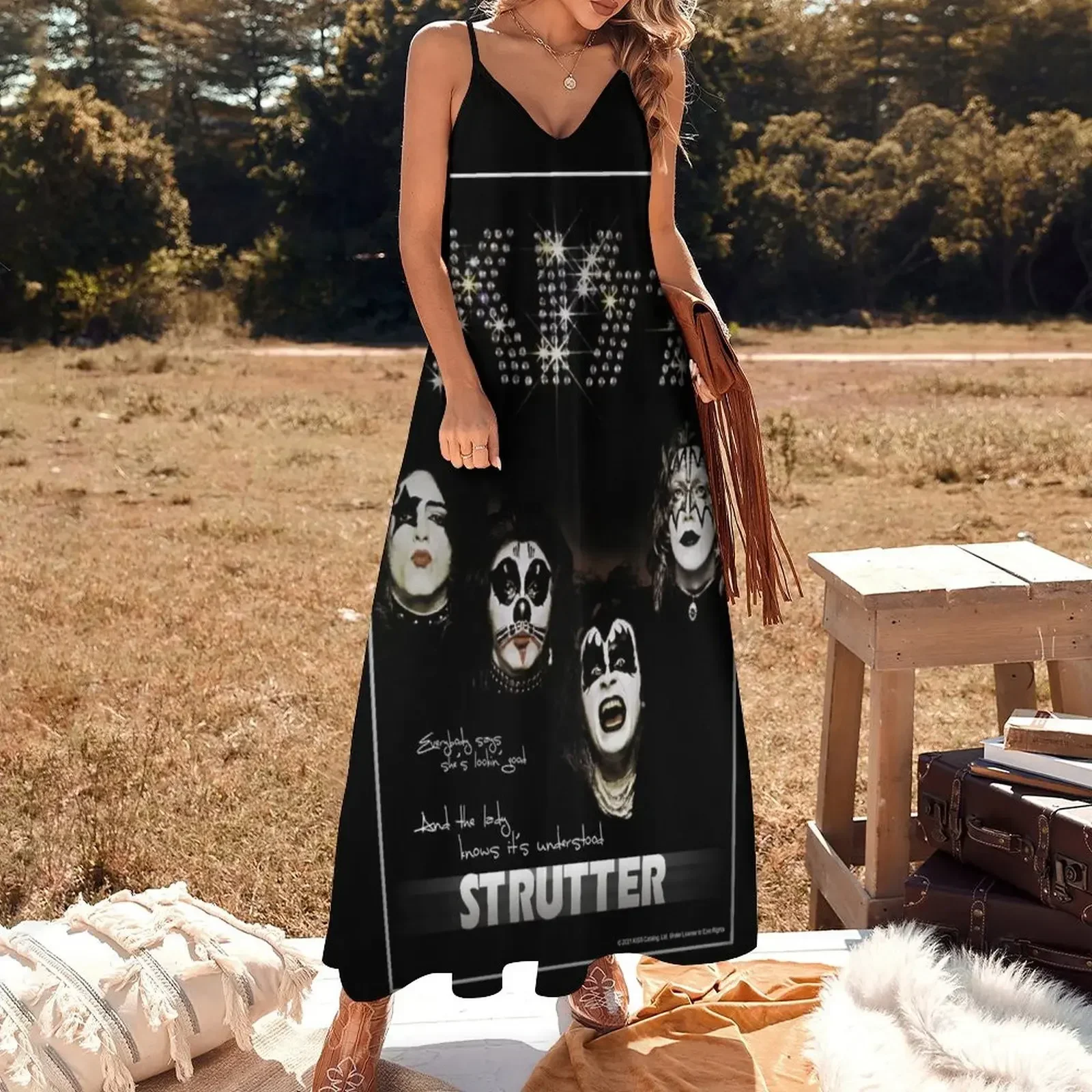 KISS ? the band - 1974 Album - Strutter Lyrics Sleeveless Dress prom dress summer women's suit Dress