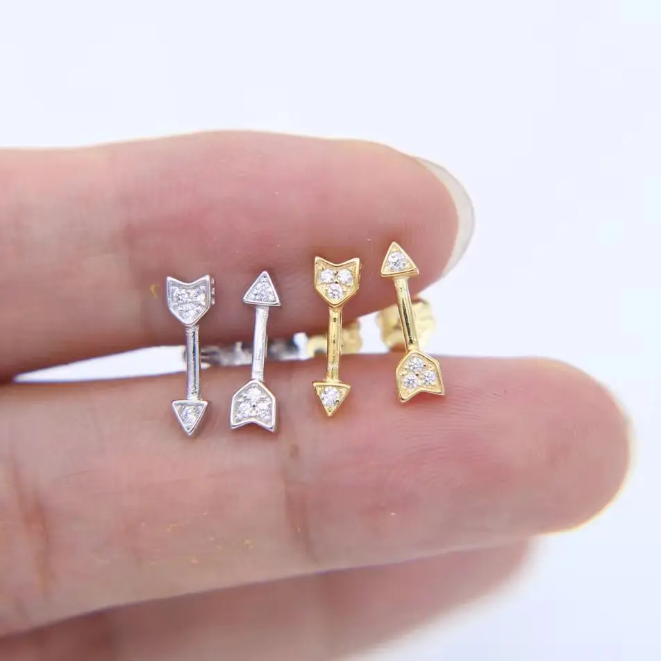 2025 Promotion Rushed Plant Trendy Women Earrings Simple Design Pave Cz Zircon Fashion Jewelry Arrow Cute Girl Stud 925 Earring