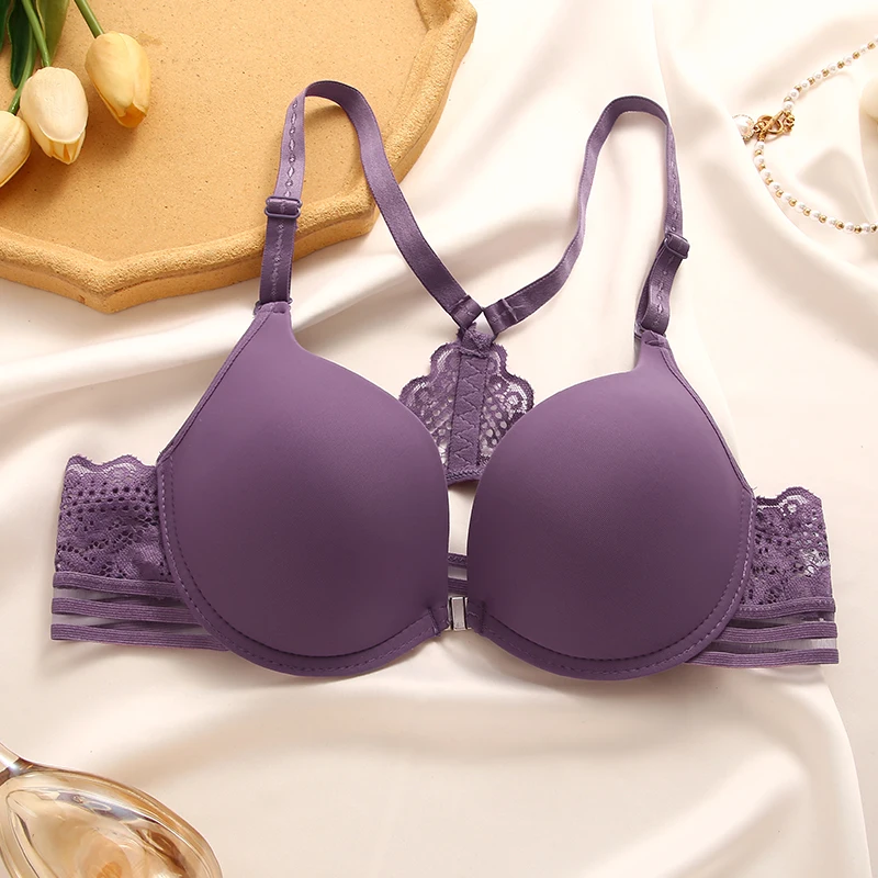1PCS Women Sexy Lace Bras Front Buckle Push Up Bralette Beautiful Back Female Underwear Solid Adjustable Hollow Sexy Lingerie