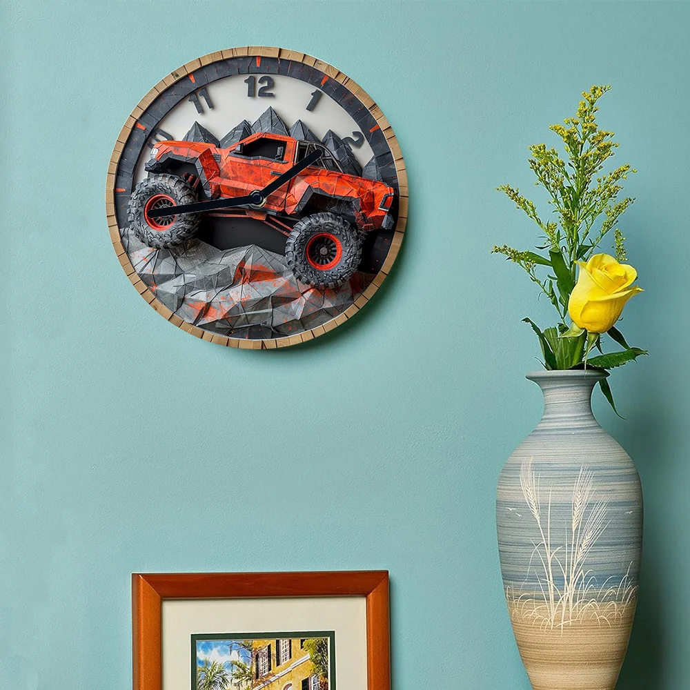 Silent Monster Truck Aluminum Wall Clock - Perfect for Living Room & Mother\'S Day Gift Living Room Decoration