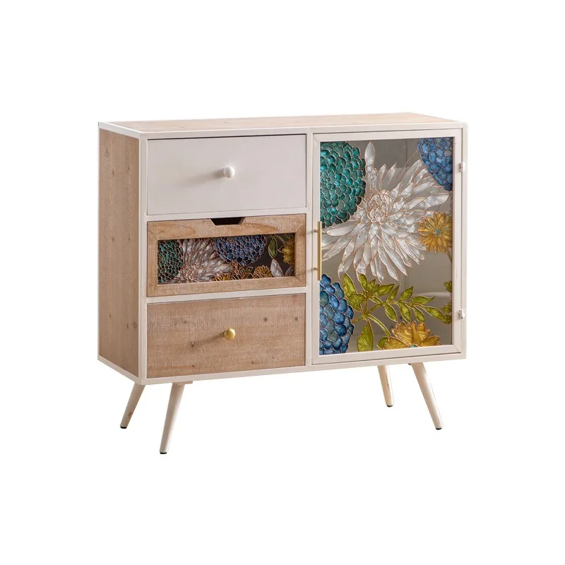 

French retro dining side cabinet glass storage cabinet