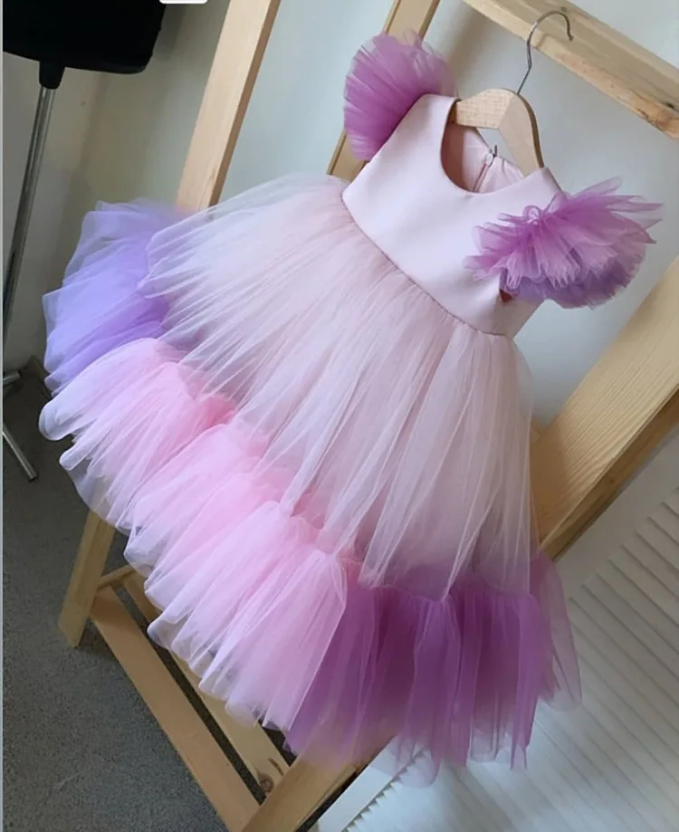 

Children Clothing Baby Girl Puffy Gauze Dresses Birthday Elegant Princess Prom Dress for Kids Bow Short sleeve Ball Gown