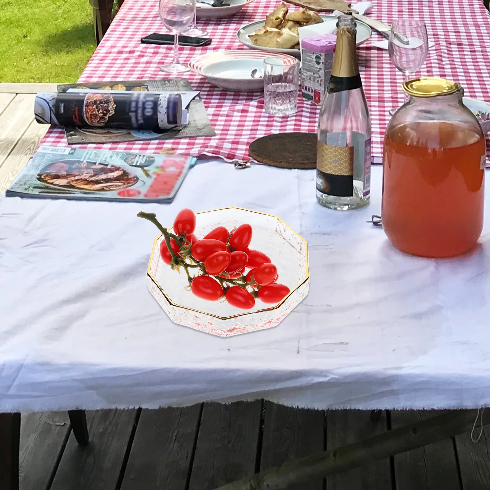 

Gold Edge Glass Fruit Tray Nordic Style Glass Serving Plate Snack Dish Kitchen Decor Kitchen Tray Decor Food Serving Plate