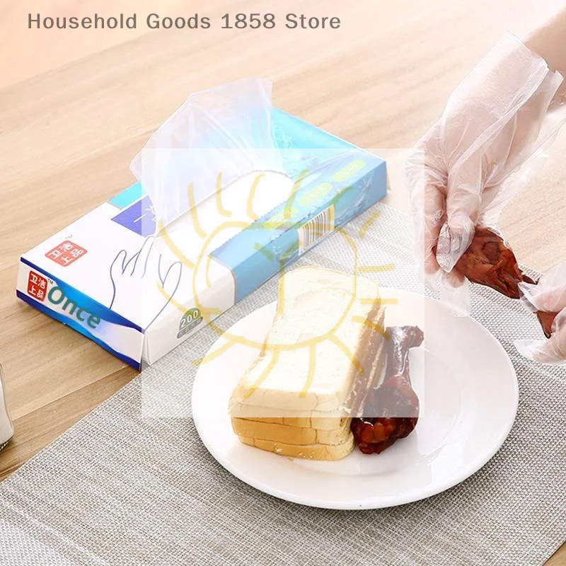 

100/200pcs Latex Free Gloves PE Disposable Gloves Transparent Non-Slip Acid Work Safety Food Grade Household Cleaning Gloves