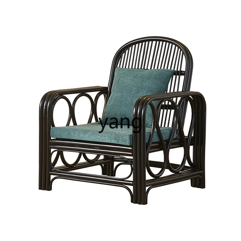 

CX retro rattan leisure chair living room balcony solid wood single backrest sofa chair