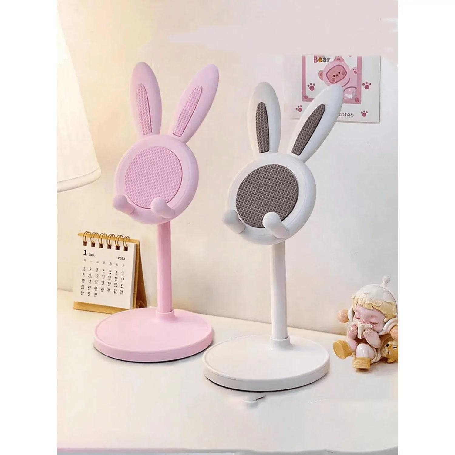 

1pc Adjustable Folding ABS Plastic And Aluminum Rabbit‑Shaped White Tablet And Phone Stand For Wedding And Birthday And Home Decor, Room Decor, Office Decor, Home Back To School