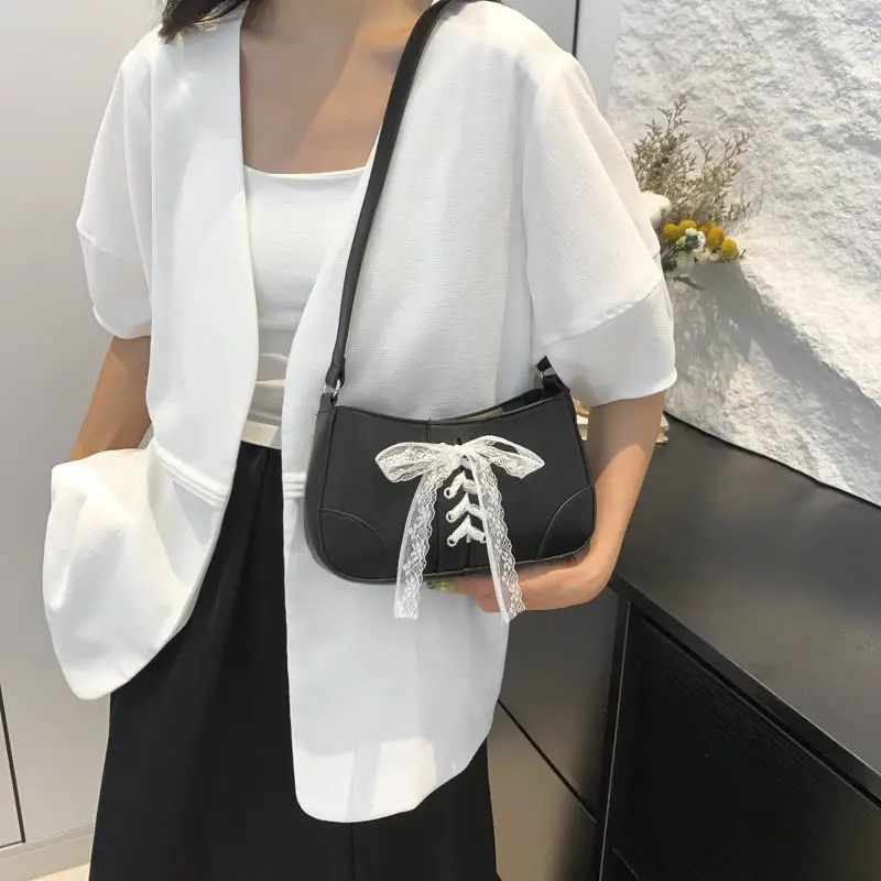 

Sweet Girl Ballet Style Bow Handbag 2024 New Fashion Lace Shoulder Bag
