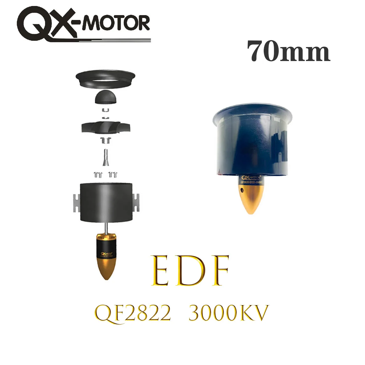 QX-Motor 70mm EDF 6 łopatek prowadzący wentylator bezszczotkowy silnik QF2822 (2222)-3000KV dla dronów zabawkowych DIY komponenty