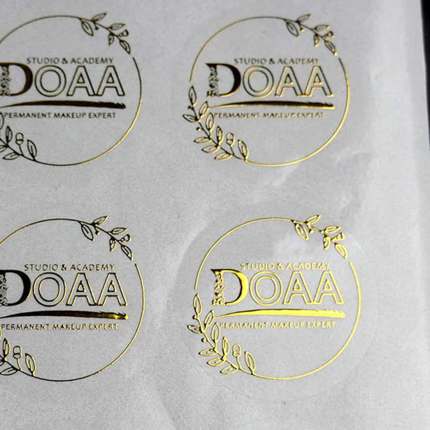 Advanced transparent gold foil stickers, customized business logo, wedding custom label, gold packaging, circular transparent la