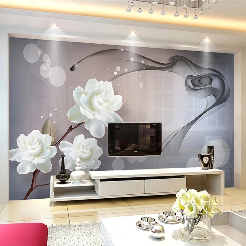 Customized Modern Abstract Art 3D Wallpaper White Flowers Smoke Fantasy Mural Living room TV background wall bedroom restaurant