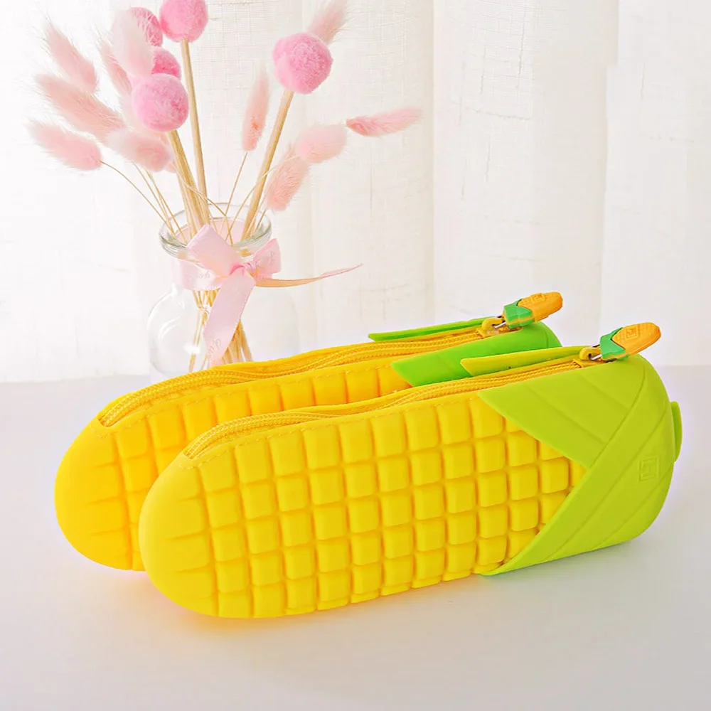 Pencil Case Silicone Simulation Corn Pencil Case Waterproof Kawaii Korean Stationery Pencil Bag GirlsGift Cute School Supplies