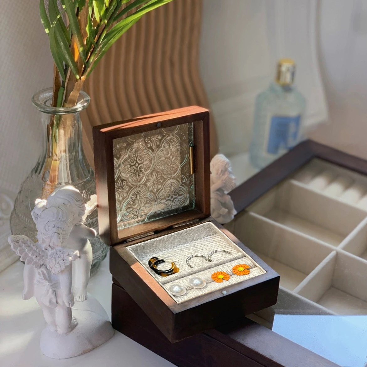 

Mutihome Japanese Style Quiet Wooden Ring Box Pearl Box Jewelry Storage Box Light Luxury Jewelry Box Small Jewelry Box