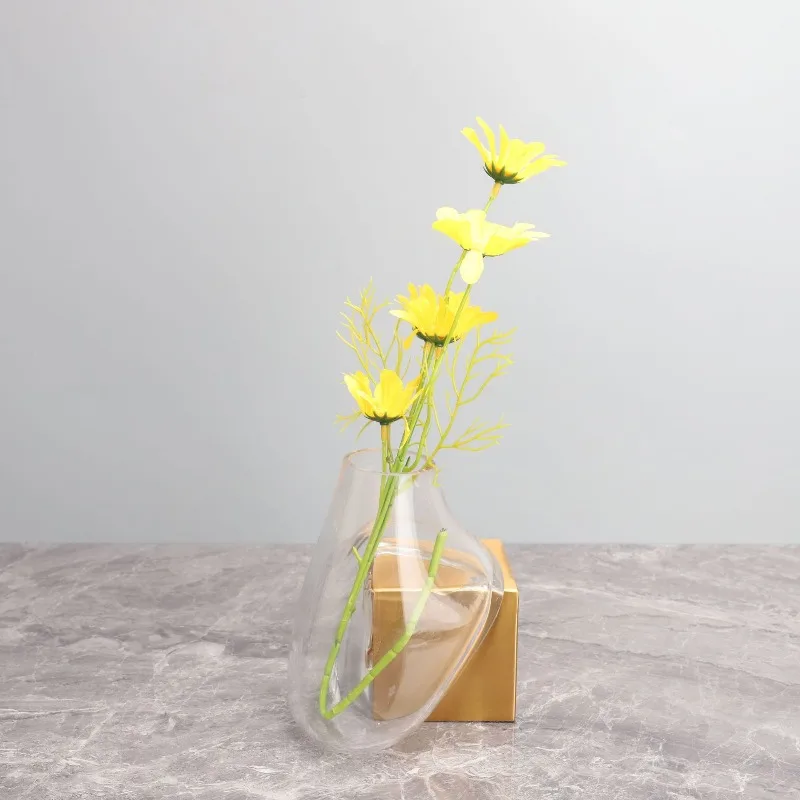 Minimalist and minimalist modern hydroponic glass vase metal abstract flowing flower arrangement desktop decoration ornament