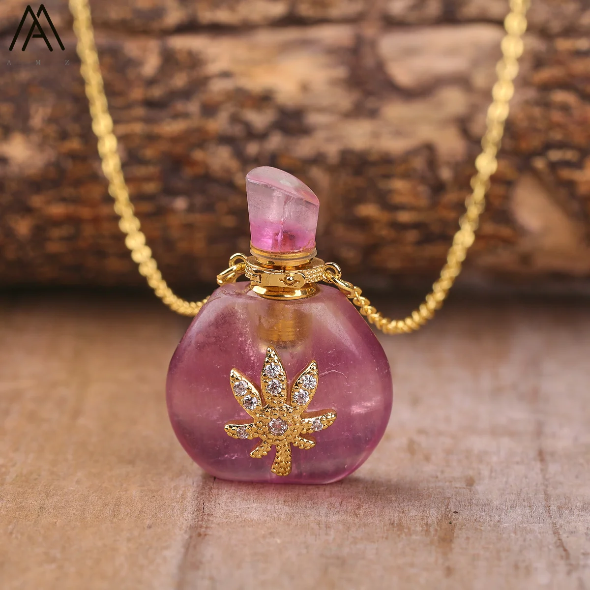 Natürliche Rosen Amethyst Kristall Parfüm Ätherisches Anhänger Für Frauen Elegante Türkisen Verkrustete Lapis Healing Halskette Schmuck Dropship – Detail 5