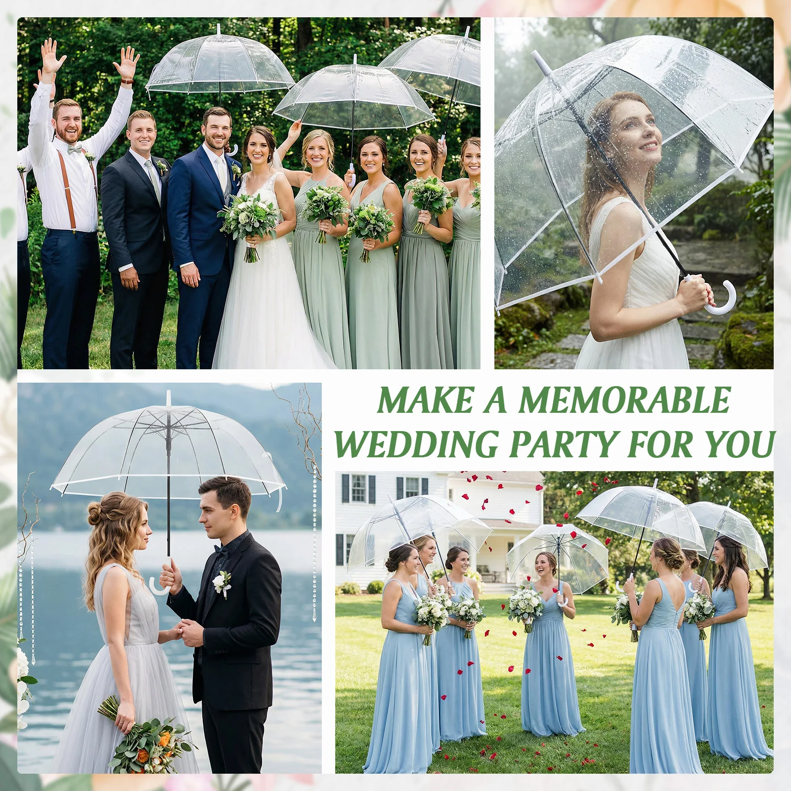 

52 Inch Large Windproof Transparent Wedding Umbrellas with Classic Hook Handle Guest Souvenirs for Wedding Party Bridal Favors
