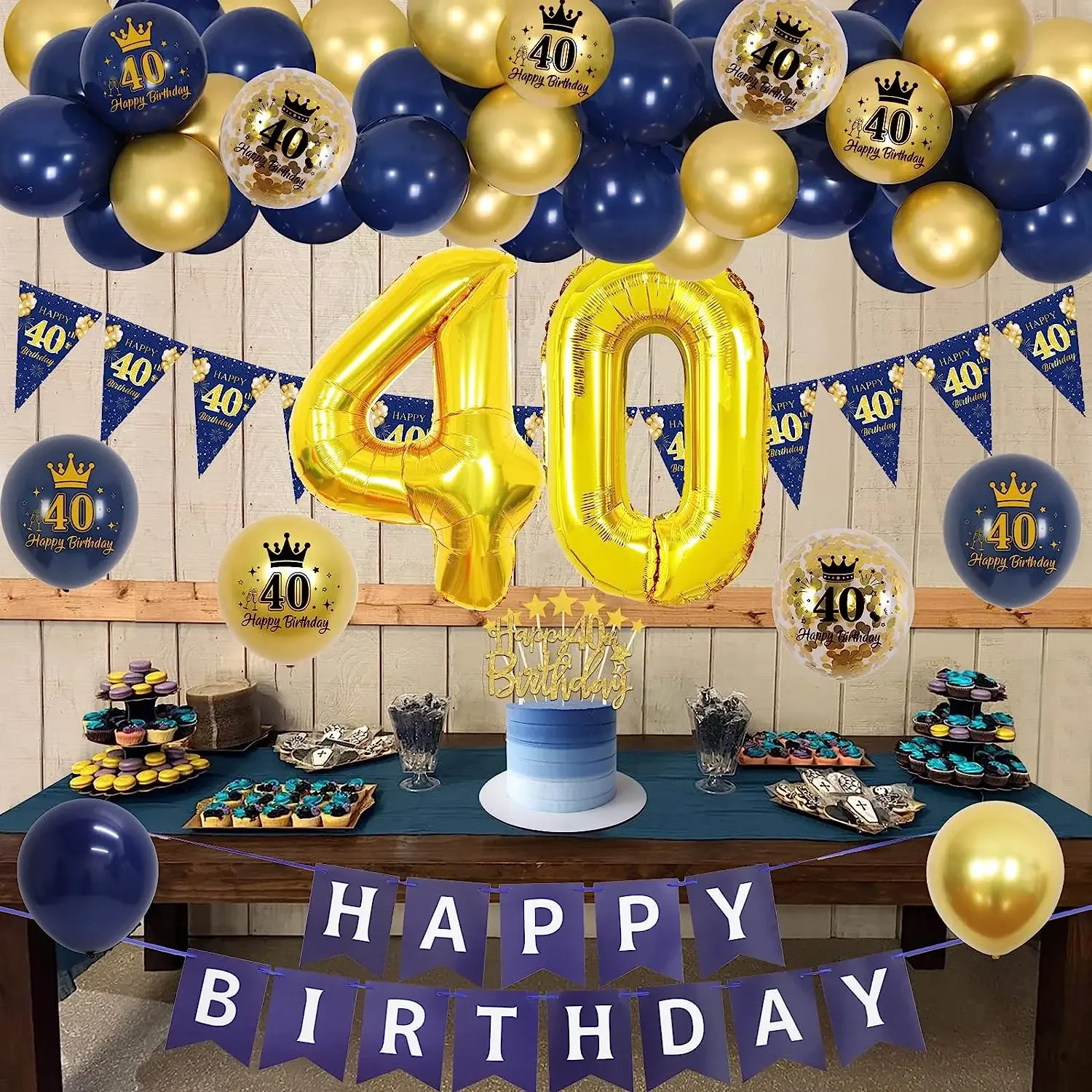 Imagem -02 - Kit de Decoração de Festa de 40 Anos Azul Marinho e Dourado Balões para Homens e Mulheres Suprimentos de 40 Anos