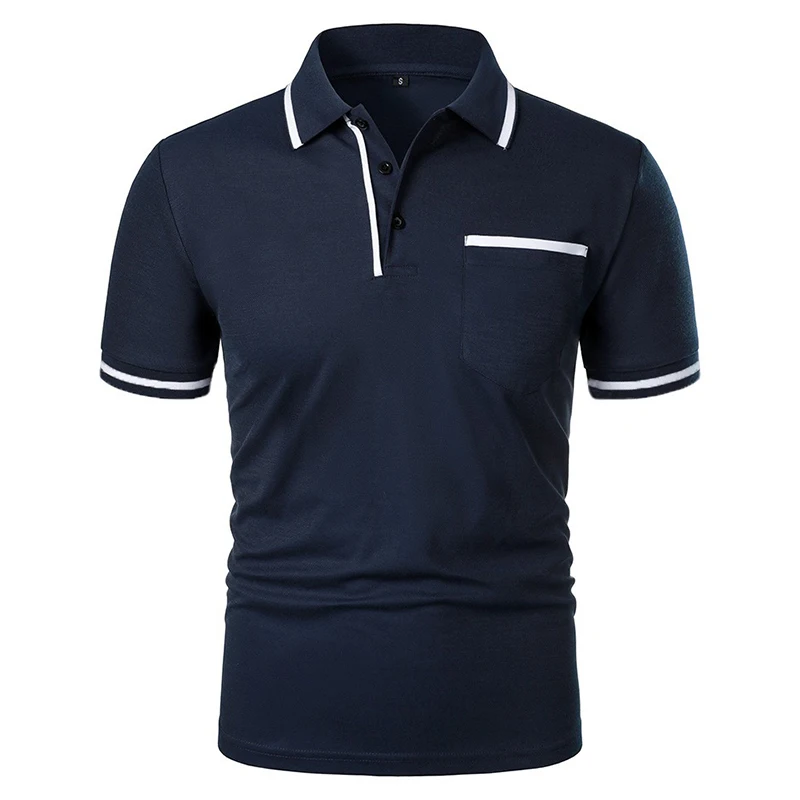 New Men's Short Sleeve Polo Shirts Solid Color Casual T-shirt Summer Trendy Breathable Loose Basic Splice Top Pockets Men Shirts, image 2