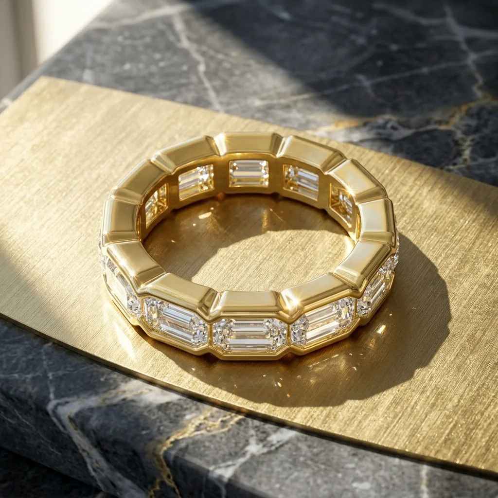 Emerald Cut Moissanite Eternity Band Ring - 925 Sterling Silver