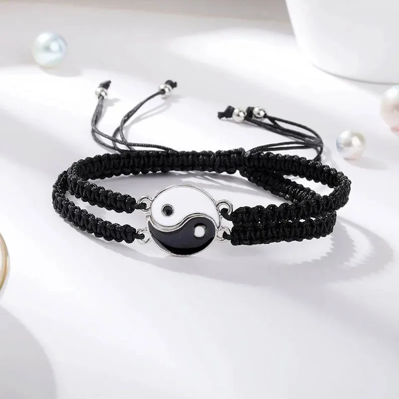 2pcs/pair Ying Yang Couple Bracelet Tai Chi Gossip Banish Matching Braslet Handmade Braided Braclet Adjustable BFF Brazalete
