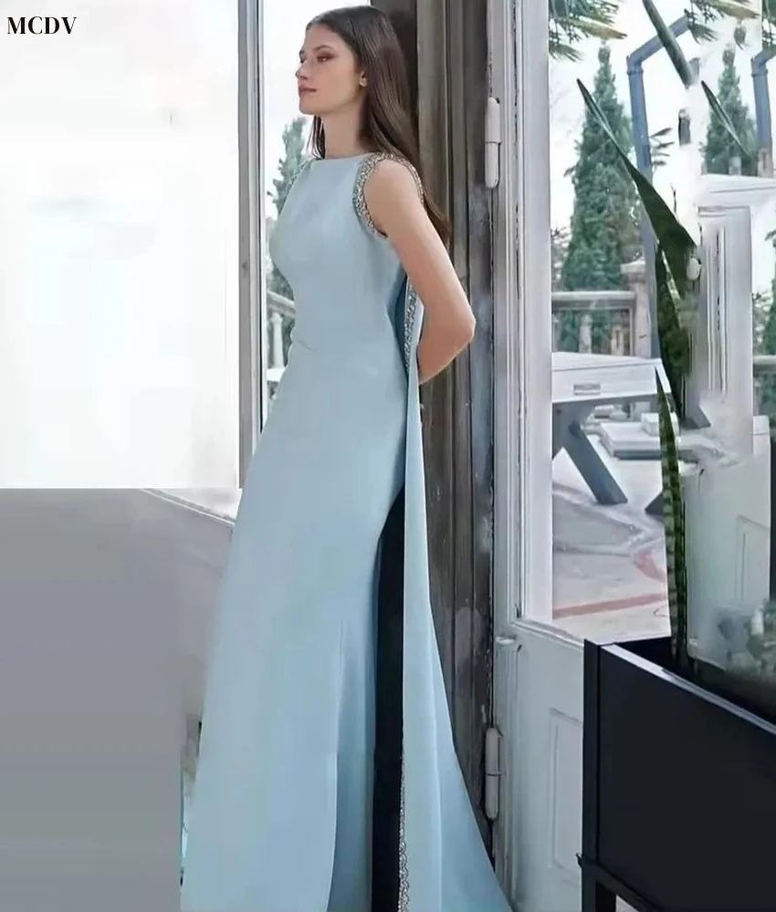 تخصيص عالية الجودة جيرسي حورية البحر كريستال مساء اللباس رشيقة س الرقبة أكمام الطابق طول فساتين المناسبات المفصلة