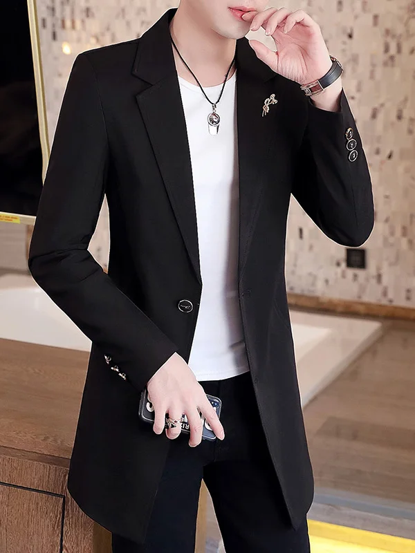 

Мужское демисезонное пальто средней длины, новинка, однотонное, деловое, повседневное, модное, с отложным воротником, тонкая верхняя одежда