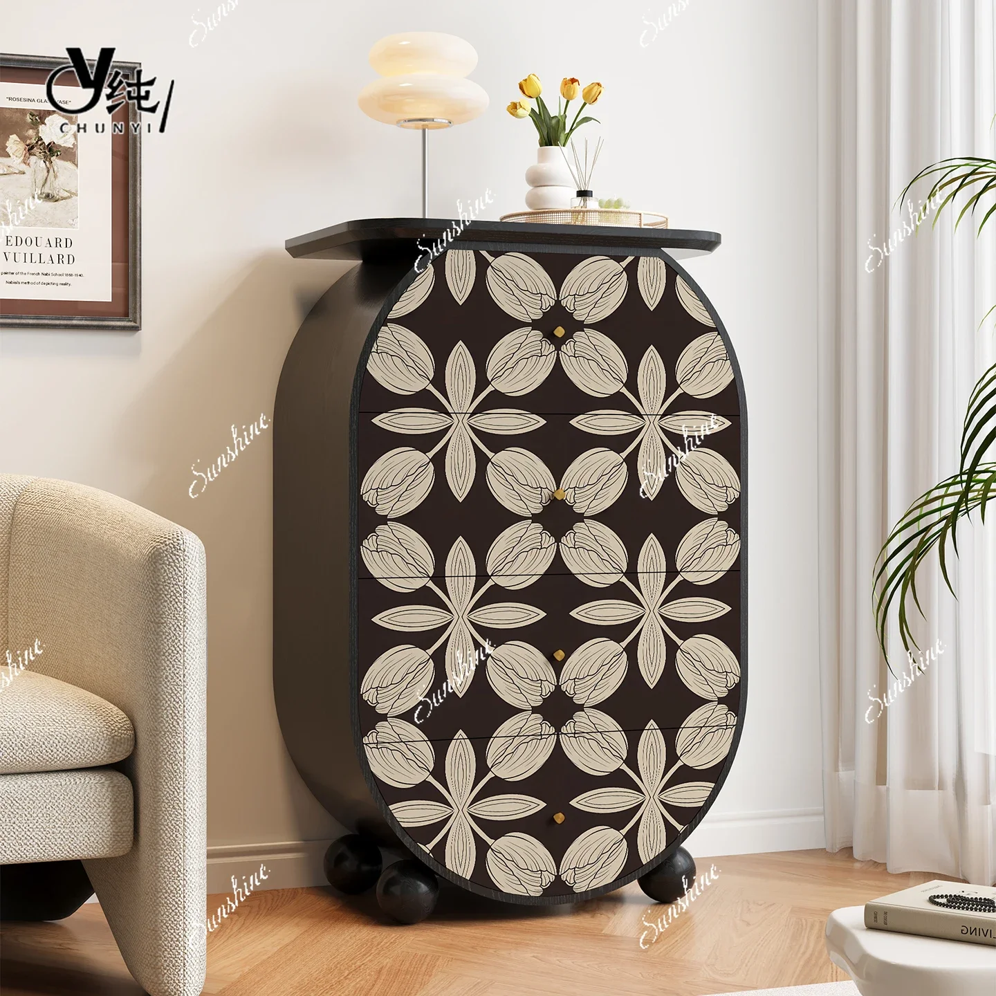 

Solid wood, bedroom storage, end of bed drawer, silent wind living room storage, side cabinetP