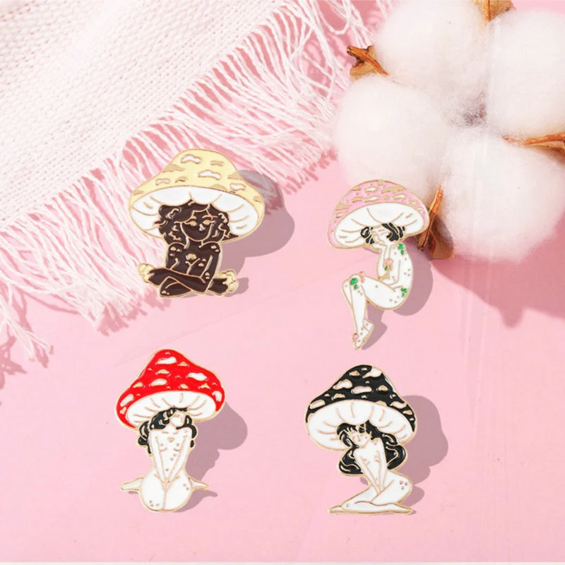 Pines Lapel Badges Cartoon Nature Art Jewelry Gift for Friends Mushroom Lady Enamel  Brooch Custom Girls and Plant