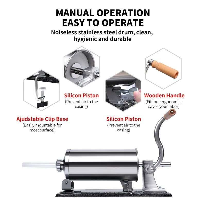 Manual Sausage Stuffer 304 Stainless Steel Sausage Filler Hand Operated Sausage Maker for Home Commercial Use