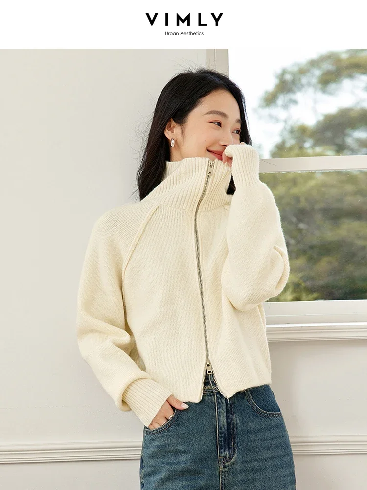 VINLY Women's Urban Sweaters Solid Casual Office Lady Double Zipper Jumpers Autumn Winter Female Simple Knitwear Cardigan Coat