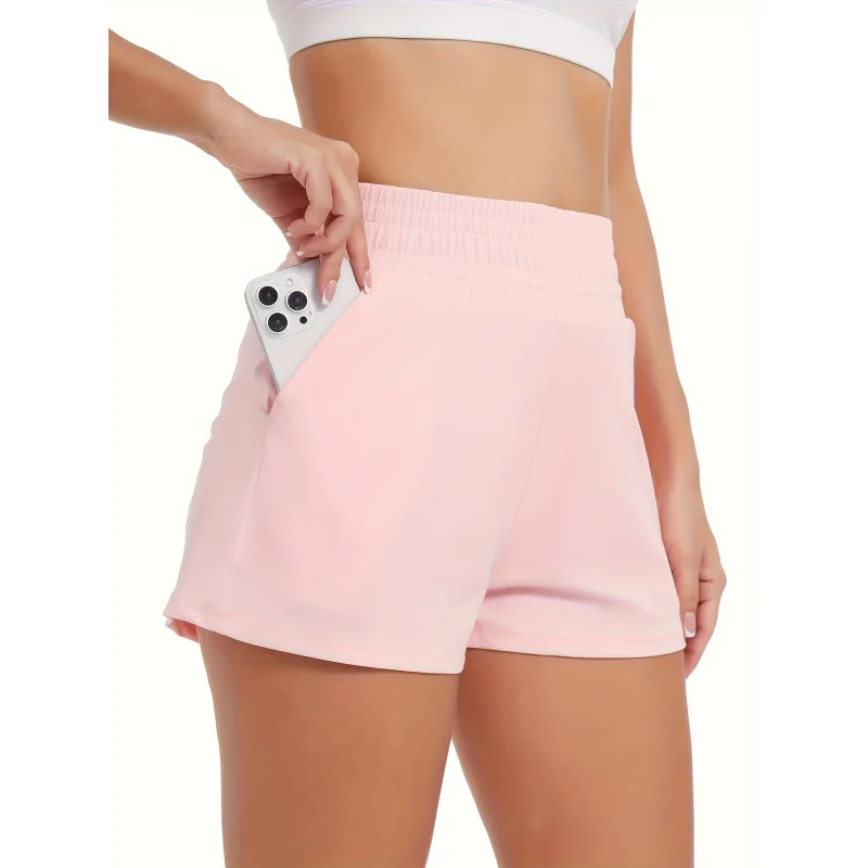 여성 스포츠 반바지，높은 허리 반바지，메쉬 라이닝과 포켓，스포츠에 적합