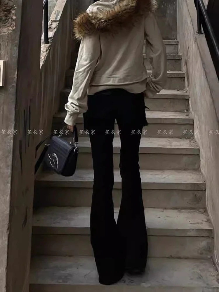 여성 플레어 청바지 패션 스트리트 스타일 스키니 벨 바닥 데님 바지 레이디 디자인 감각 틈새 Y2K 펑크 긴 바지