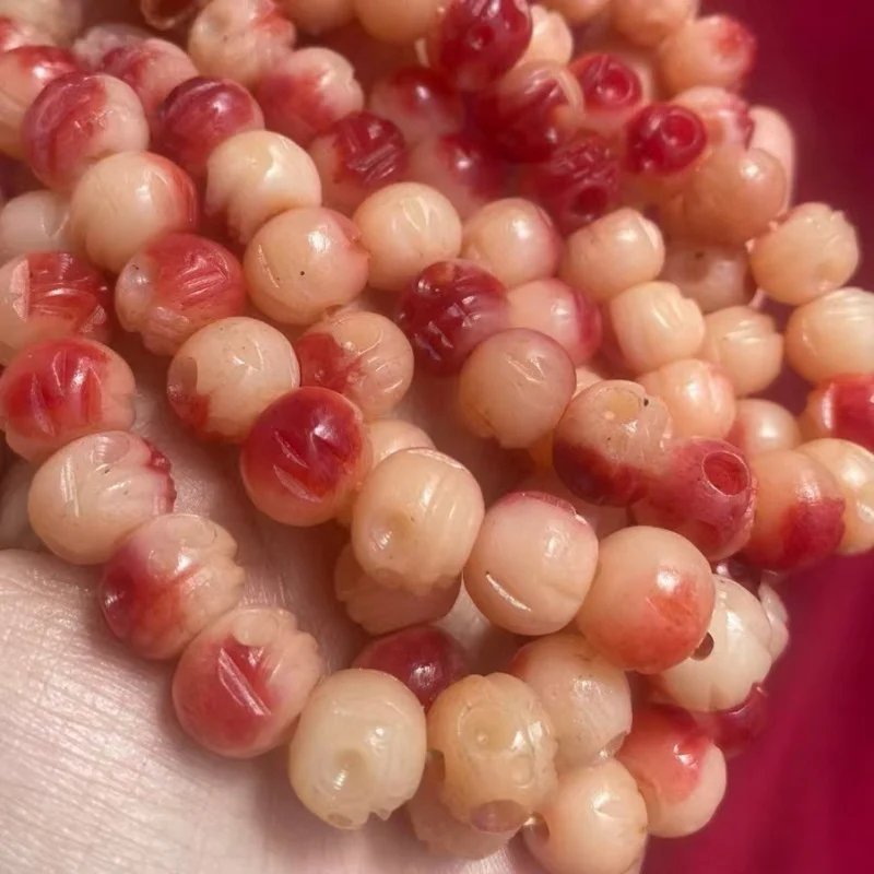 

Ethnic-style cultural item: carved cow bone "A-Dai Qin" half-heart beads, single-strand 108-bead DIY bracelet cultural item