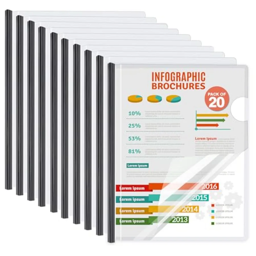 

20 Pack Report Covers with Sliding Bar - Clear Plastic Presentation Folders for A4 and Letter Size Paper, 70 Sheet Capacity Fil