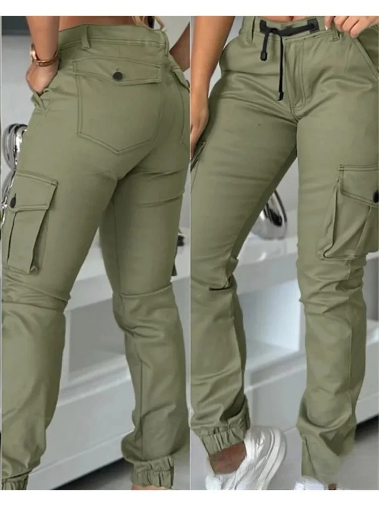 Pantalón Cargo para mujer, pantalones largos Y2k, ropa de calle para correr, Capris de cintura alta, pantalones rectos con botones y bolsillo empalmado, novedad de primavera y otoño